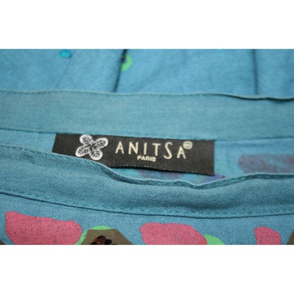 Anitsa Paris Hand-Painted Sequins Womens M Cotton Midi Skirt Floral Boho Artwear - Picture 4 of 8